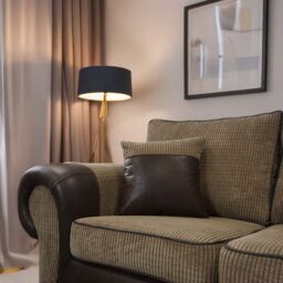 Furnishings For Less UK Large Portland Fabric & Leather Long 5 Seater L Shaped Corner Sofa Roll Arm Fullback Right Hand Facing in Beige - thumbnail 3