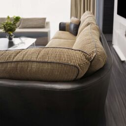 Furnishings For Less UK Large Portland Fabric & Leather Long 5 Seater L Shaped Corner Sofa Roll Arm Fullback Right Hand Facing in Beige - thumbnail 5
