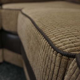 Furnishings For Less UK Large Portland Fabric & Leather Long 5 Seater L Shaped Corner Sofa Roll Arm Fullback Right Hand Facing in Beige - thumbnail 2