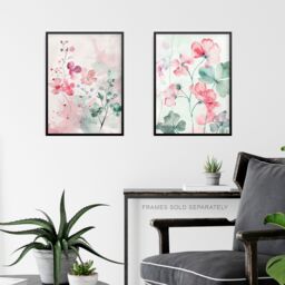 "Artery8 Set of 3 Light Watercolour Geranium Flowers 12X16"" Wall Art Prints in Light Pink - Size: A4" - thumbnail 6