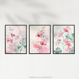 "Artery8 Set of 3 Light Watercolour Geranium Flowers 12X16"" Wall Art Prints in Light Pink - Size: A4" - thumbnail 5