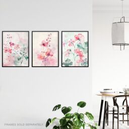 "Artery8 Set of 3 Light Watercolour Geranium Flowers 12X16"" Wall Art Prints in Light Pink - Size: A4" - thumbnail 3