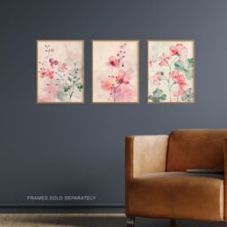 "Artery8 Set of 3 Light Watercolour Geranium Flowers 12X16"" Wall Art Prints in Light Pink - Size: A4" - thumbnail 2