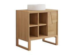 Vente-unique Freestanding Teak Bathroom Vanity Unit With Round Ceramic Countertop in Light Oak - thumbnail 6