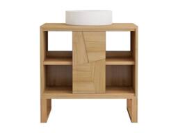 Vente-unique Freestanding Teak Bathroom Vanity Unit With Round Ceramic Countertop in Light Oak - thumbnail 4
