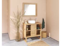 Vente-unique Freestanding Teak Bathroom Vanity Unit With Round Ceramic Countertop in Light Oak