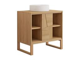 Vente-unique Freestanding Teak Bathroom Vanity Unit With Round Ceramic Countertop in Light Oak - thumbnail 5