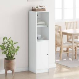 Berkfield Home Highboard with Glass Door White 35x37x142 cm - Size: 35 x 37 x 142 cm - thumbnail 1