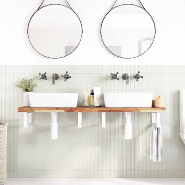 Berkfield Home Elegant Basin Shelf Wall Mounted Steel & Solid Wood Acacia in Brown - image 1