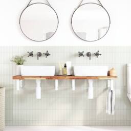 Berkfield Home Elegant Basin Shelf Wall Mounted Steel & Solid Wood Acacia in Brown