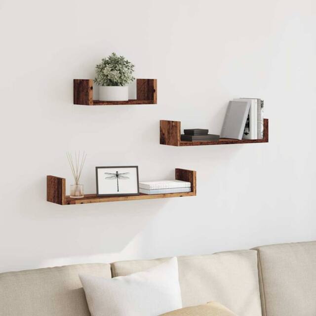 Berkfield Home Decorative Wall Shelves 3 pcs Old Wood Engineered Wood in Brown - image 1