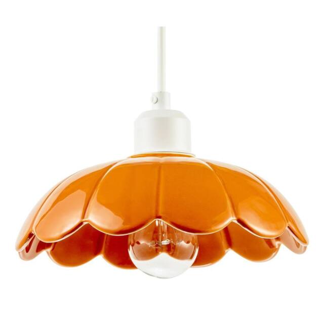 Happy Homewares Modern Orange Gloss Ceramic Pendant Light Shade with Scallop Edge - image 1