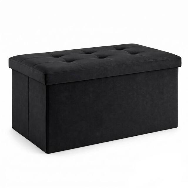 KORVIXA Black Storage Ottoman Bench 76cm Footstool with Storage Box - Size: 100 cm x 100 cm - image 1