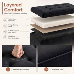 KORVIXA Black Storage Ottoman Bench 76cm Footstool with Storage Box - Size: 100 cm x 100 cm - thumbnail 4