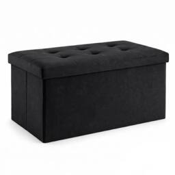KORVIXA Black Storage Ottoman Bench 76cm Footstool with Storage Box - Size: 100 cm x 100 cm