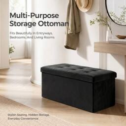 KORVIXA Black Storage Ottoman Bench 76cm Footstool with Storage Box - Size: 100 cm x 100 cm - thumbnail 3
