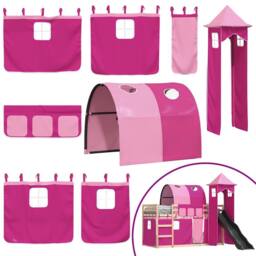 Berkfield Home Elegant Bunk Bed Frame with Slide & Curtains Pink 90x190 cm Single - thumbnail 5