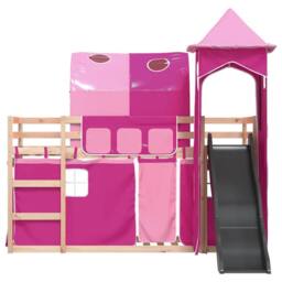 Berkfield Home Elegant Bunk Bed Frame with Slide & Curtains Pink 90x190 cm Single - thumbnail 7