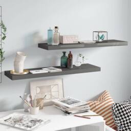 Berkfield Home Floating Wall Shelves 2 pcs High Gloss Grey 90x23.5x3.8 cm MDF - thumbnail 2