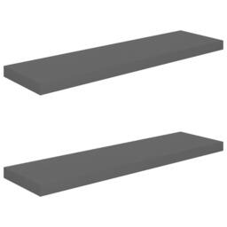 Berkfield Home Floating Wall Shelves 2 pcs High Gloss Grey 90x23.5x3.8 cm MDF - thumbnail 1