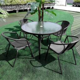 Living and Home 5Pcs Outdoor Garden Dining Table and Chairs Bistro Set in Black - thumbnail 7