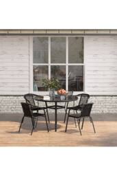 Living and Home 5Pcs Outdoor Garden Dining Table and Chairs Bistro Set in Black - thumbnail 3