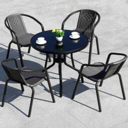 Living and Home 5Pcs Outdoor Garden Dining Table and Chairs Bistro Set in Black - thumbnail 8