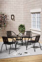 Living and Home 5Pcs Outdoor Garden Dining Table and Chairs Bistro Set in Black - thumbnail 1