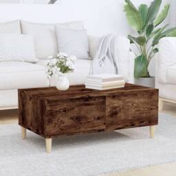 Berkfield Home Coffee Table Smoked Oak 90x50x36.5 cm Engineered Wood in Brown - thumbnail 2