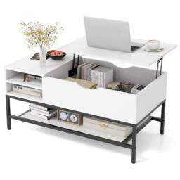 Costway Lift Top Coffee Table Living Room Table w/ Storage Shelf-White in White - thumbnail 1