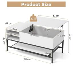 Costway Lift Top Coffee Table Living Room Table w/ Storage Shelf-White in White - thumbnail 2