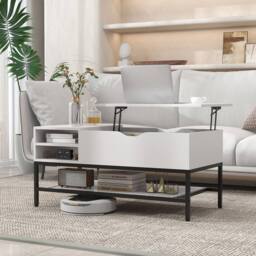 Costway Lift Top Coffee Table Living Room Table w/ Storage Shelf-White in White - thumbnail 3