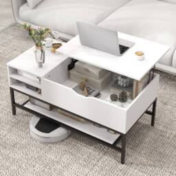 Costway Lift Top Coffee Table Living Room Table w/ Storage Shelf-White in White - thumbnail 6