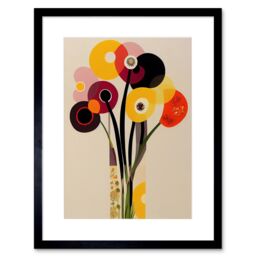 "Artery8 Wall Art Print Abstract Retro Spring Summer Flowers Floral Yellow Burgundy Orange Bouquet Vase Artwork Framed 9X7 Inch - Size: W7"" x H9""" - thumbnail 1