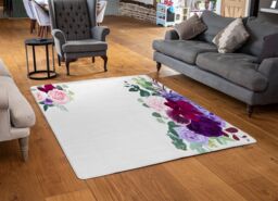 Benjamin Tate Design Pink & Purple Roses Rug in Natural - Size: Large - thumbnail 2