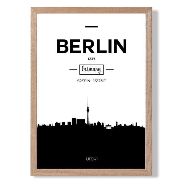ARTZE Berlin Black & White City Skyline Framed Print SIZE: A4 with Oak Frame - image 1