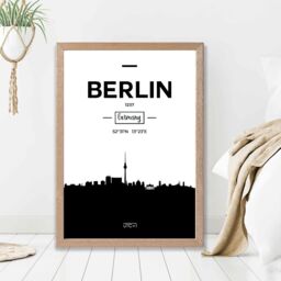 ARTZE Berlin Black & White City Skyline Framed Print SIZE: A4 with Oak Frame - thumbnail 2