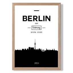 ARTZE Berlin Black & White City Skyline Framed Print SIZE: A4 with Oak Frame - thumbnail 1