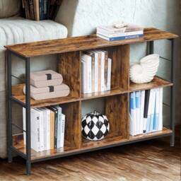 Pirlo Plush Industrial 3 Tier Bookcase Storage Shelves Unit in Brown - thumbnail 5