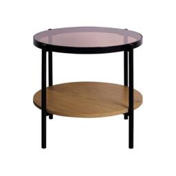 sweeek Round side table with tempered glass & wood effect in Beige - thumbnail 5