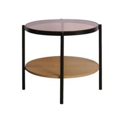 sweeek Round side table with tempered glass & wood effect in Beige - thumbnail 2