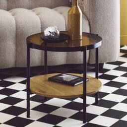 sweeek Round side table with tempered glass & wood effect in Beige - thumbnail 3