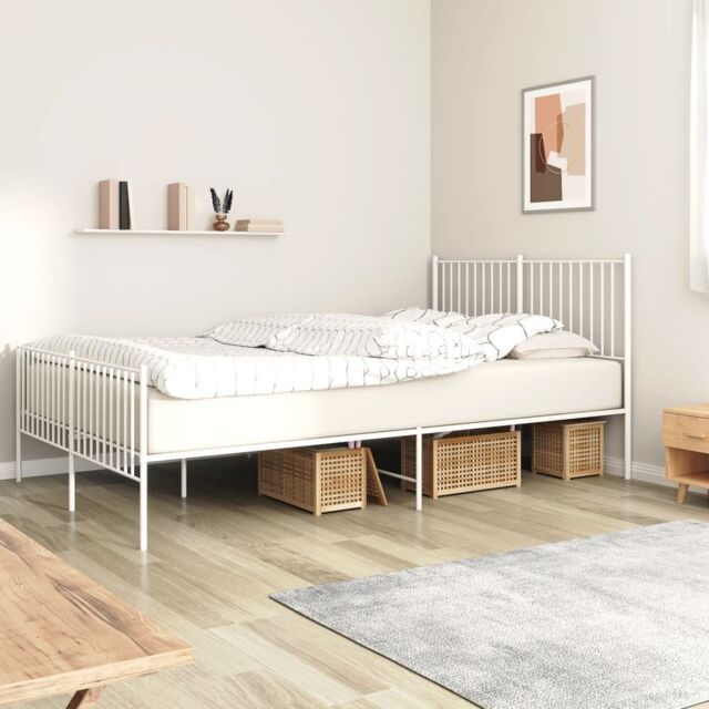 Berkfield Home Metal Bed Frame with Headboard & Footboard White 160x200 cm - image 1