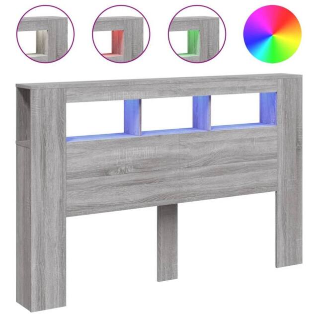 Berkfield Home LED Headboard Grey Sonoma 160x18.5x103.5 cm Engineered Wood - image 1