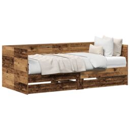 Berkfield Home Daybed with Drawer Old wood Engineered wood 75 x 190 cm Durable in Brown - thumbnail 2