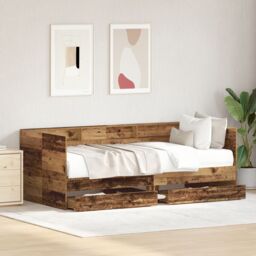 Berkfield Home Daybed with Drawer Old wood Engineered wood 75 x 190 cm Durable in Brown - thumbnail 5