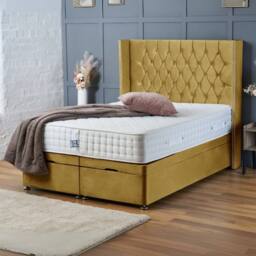 "BSSPOKE Olivia Ottoman Divan Bed Plush Velvet 54"" Headboard & No Mattress in Mustard - Size: Single" - thumbnail 1