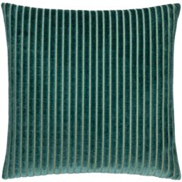 Paoletti Savoy Stripe Velvet Cushion in Teal - Size: 50 cm x 50 cm - thumbnail 2
