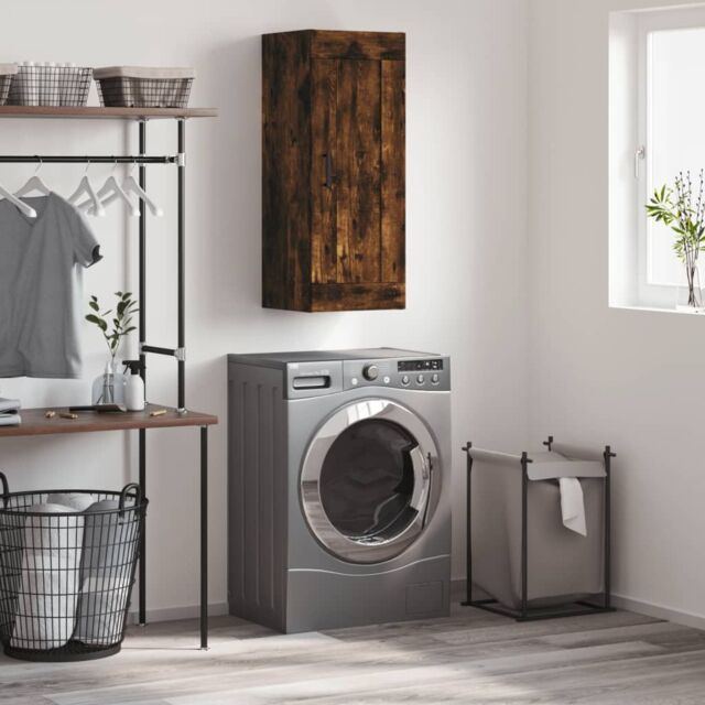 Berkfield Home Wall Mounted Cabinet Smoked Oak 34.5x34x90 cm Engineered Wood in Brown - image 1