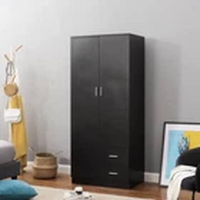 EONLION Bedroom Furniture 2 Door Wardrobe Matt Black Storage - image 1